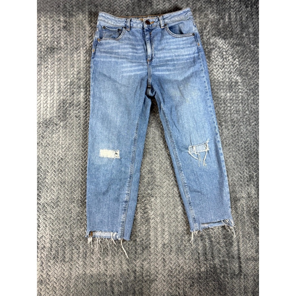 Asos Capri Jeans Womens 30/26 Blue Denim Stretch Distressed Raw‎ Hem High Rise